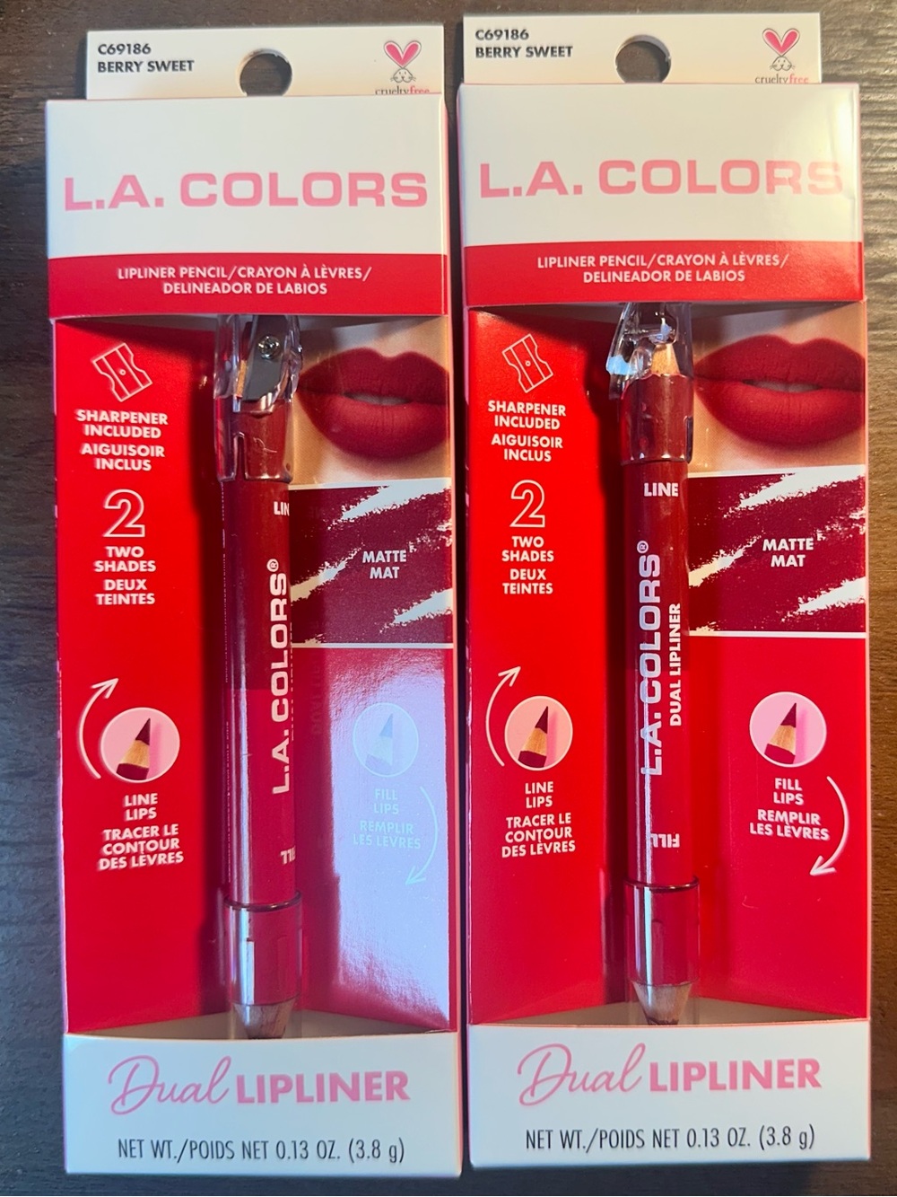 LA COLORS DUAL LIPLINER BERRY SWEET ~ 2 MATTE SHADES LINE FILL FULL LIPS BNIB
